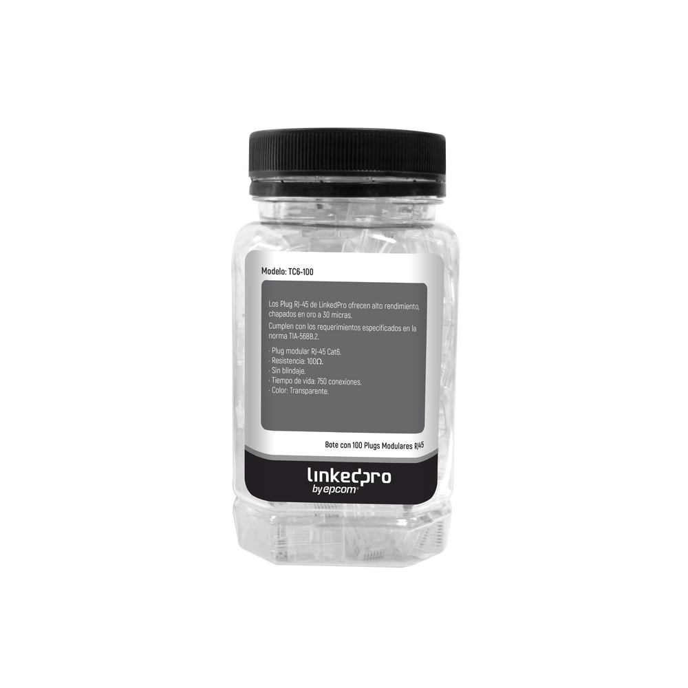 Bote con 100 Piezas de Plug Modular RJ45 Cat6 sin Blindaje, Chapado de Oro a 30 Micras para Durabilidad Extrema