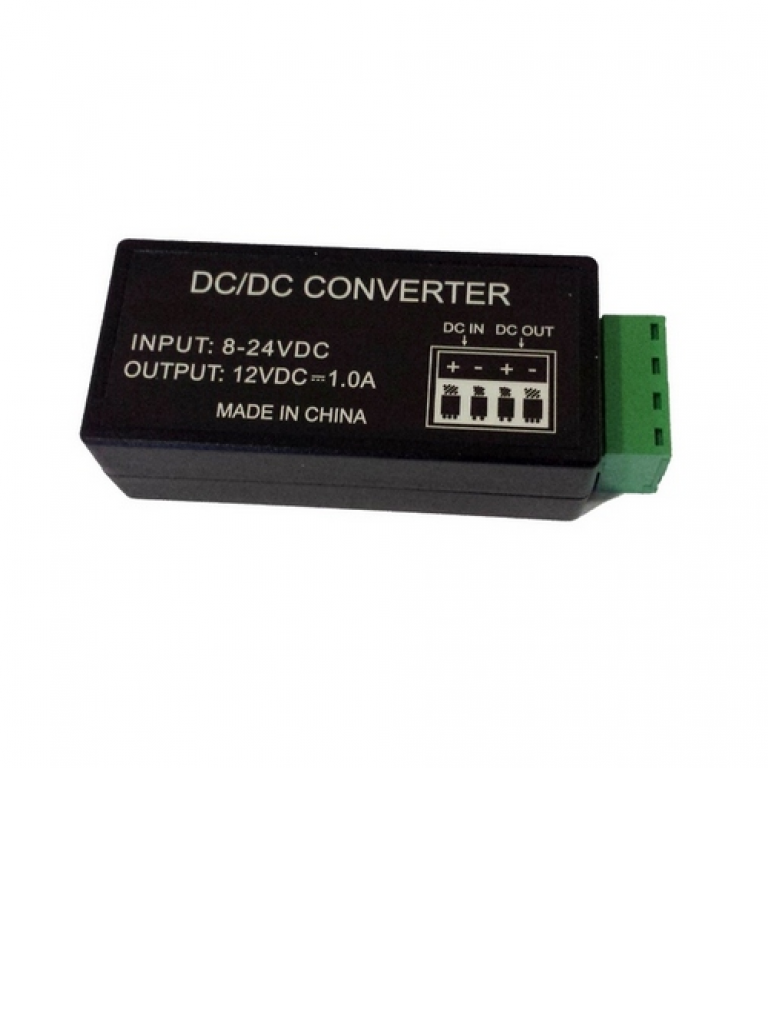 Convertidor de energia a 12V 1 A MP / Entrada de voltaje 8V a 24V CD / Recomendable para alimentacion de camaras CCTV a larga distancia-