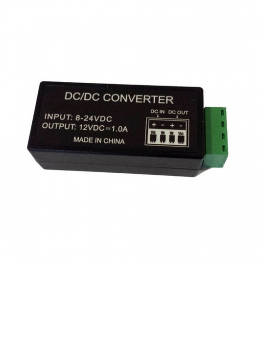 Convertidor de energia a 12V 1 A MP / Entrada de voltaje 8V a 24V CD / Recomendable para alimentacion de camaras CCTV a larga distancia-