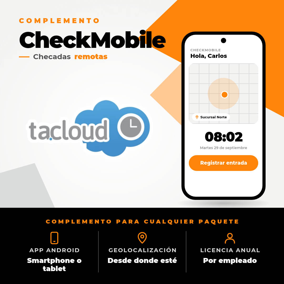 CheckMobile - Checadas remotas (TA.CLOUD) Licencia anual por empleado