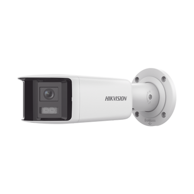 [FlexVu] [PROTECCIÓN ACTIVA] Bala IP Panorámica 4 Megapixel / 2 Lentes 2.8 mm (180°) / Imagen a Color 24/7 (ColorVu) / PoE / WDR 130° / IP67 / ACUSENSE / Luz Estroboscópica y Alarma Audible / 40 mts Luz Blanca / Micro SD