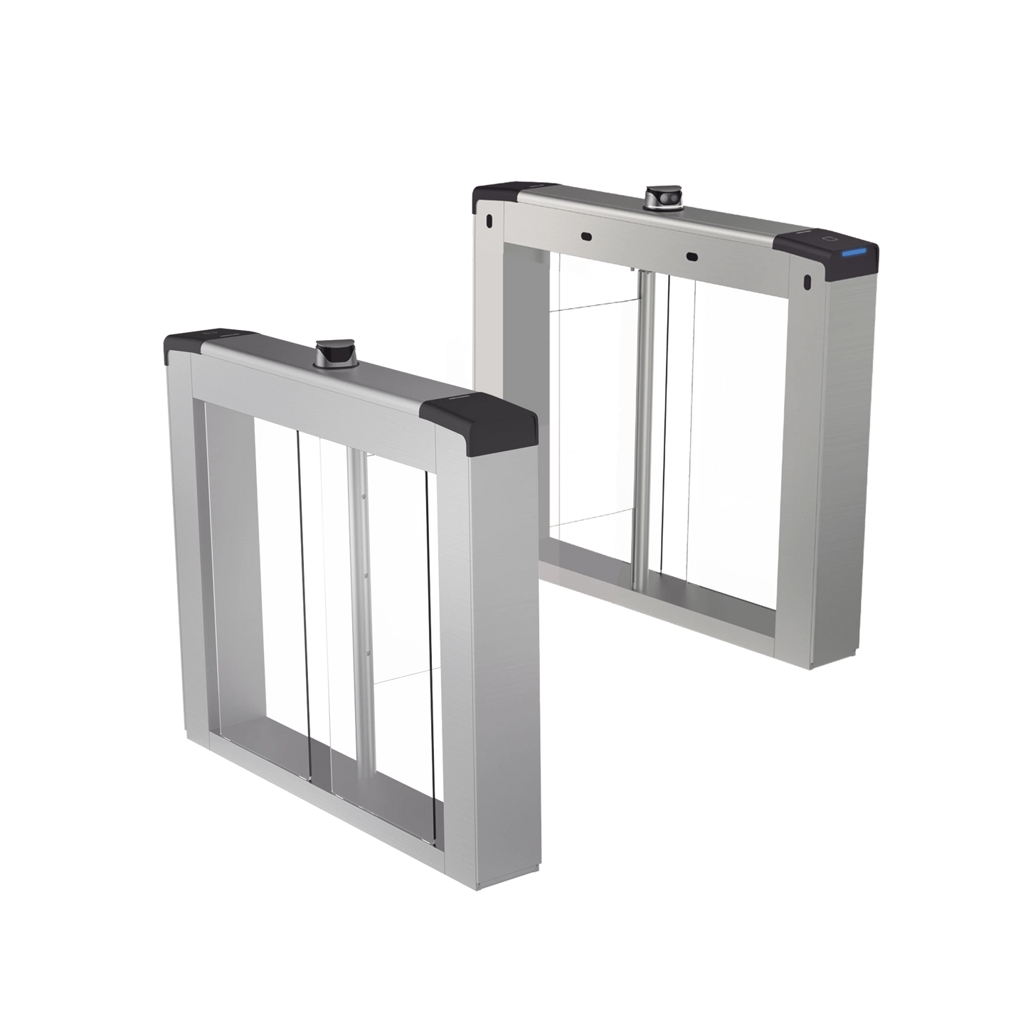Kit de Torniquetes Swing (NO Incluye Aletas) / Reconocimiento Facial y Lectores de Tarjeta Incluidos / Bidireccional / 5,000,000 MCBF / 4 Pares de dToF / Carriles Seleccionables de 65 o 90 cms (aletas de acrilico no incluidas)