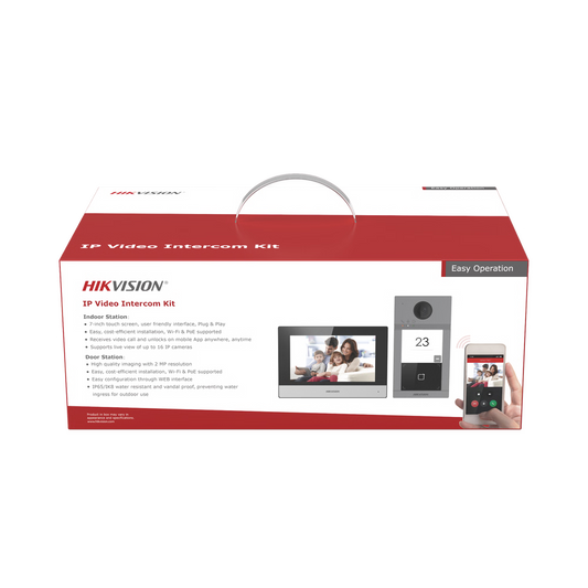 Kit de Videoportero IP PoE Estandar con llamada a App de Smartphone (Hik-Connect) / Apertura con Tarjeta MIFARE / Frente de calle IK08 & IP65 / Soporta 2 puertas