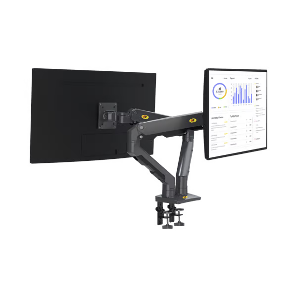 Montaje de Escritorio articulado para 2 monitores de 27-34" /  Soporta hasta 16 kg  por brazo/ Vesa 75 x 75 / 100 x 100 / Acero / Giro: 360°