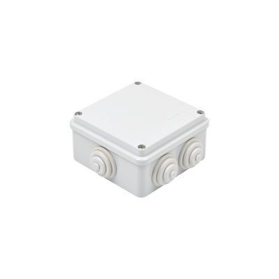 Caja Estanca de PVC Para Derivación y Conexión, 6 Entradas, Tapa Atornillada,100x100x50 mm (Área Interna), Uso Exterior IP55, Material que no Propaga el Fuego y Libre de Hálogenos
