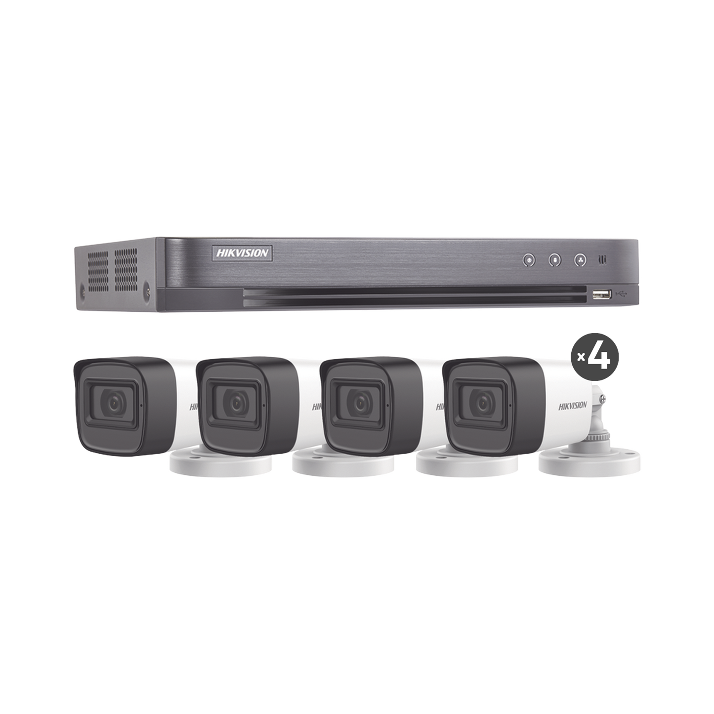 KIT TURBOHD 5 Megapixel / DVR 4 Canales / 4 Cámaras Bala con Micrófono Integrado (exterior 2.8 mm) / Fuente de Poder / Accesorios de Instalación (MICRÓFONO INTEGRADO)