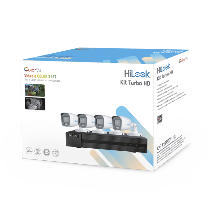Kit TurboHD 1080p / DVR 4 Canales / 4 Cámaras Bala ColorVu con Micrófono Integrado / Fuente de Poder / Accesorios de Instalación