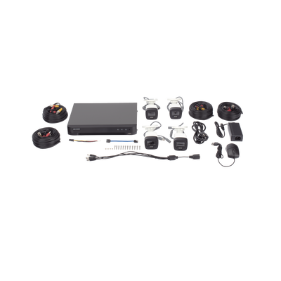 Dual Light] Kit TurboHD 3K (5 Megapixel) / DVR 4 Canales / 4 Cámaras bala Dual Light / Micrófono Integrado / Accesorios de Interconexión / Fuente de Poder