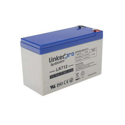 Batería 12 V / 7 Ah / UL / Tecnología AGM / Vida útil promedio 5 años / Uso en equipo electrónico, Alarmas de Intrusión / Incendio / Control de acceso / Video Vigilancia / Terminales F1 ( Incluye adaptador F2 )