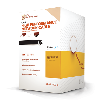 Cable Cat6+ Calibre 23 Alto Rendimiento, ETL, UL, Color Azul, de 100 Metros (328.08 Pies), Super Flexible, para Aplicaciones de CCTV, Video HD, y Redes de Datos.