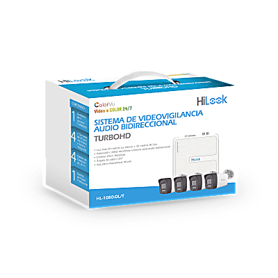 KIT TurboHD 1080p / DVR 4 canales / 4 Cámaras Bala de Metal / H.265+ / 1 Fuente de Poder Profesional / Accesorios de Instalación