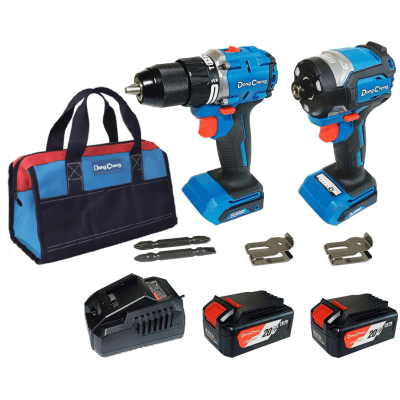 Kit Taladro Percutor y Atornillador de Impacto 20V / Motor Brushless / 2 Baterías 4.0Ah Li-ion / Cargador y Bolsa de Transporte